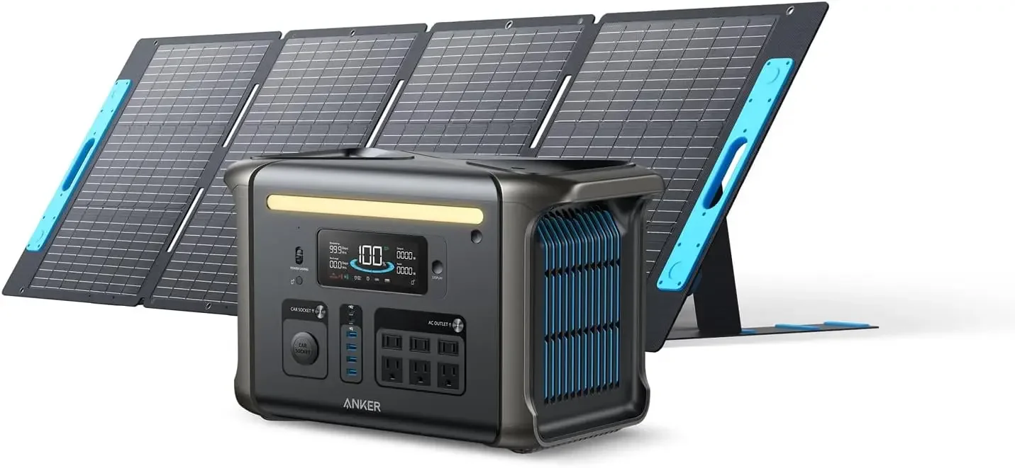 

Portable Power Station PowerHouse 1536Wh Solar Generator with 200W Solar Panel LiFePO4 Batteries 6 AC Outlets Up to 1800W