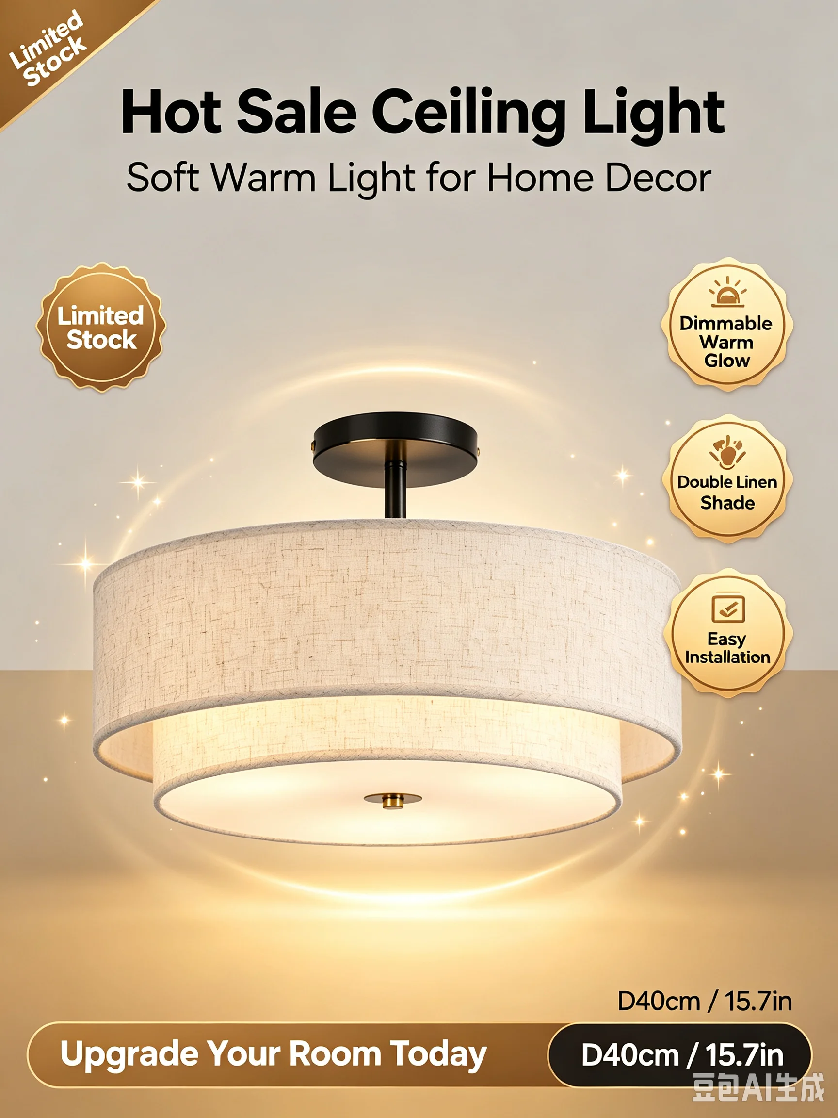 Lomin Hot-selling Fabric Ceiling Light For Export, Living Room And Bedroom, Parchment Ceiling Lamp, Hallway Home Lighting
