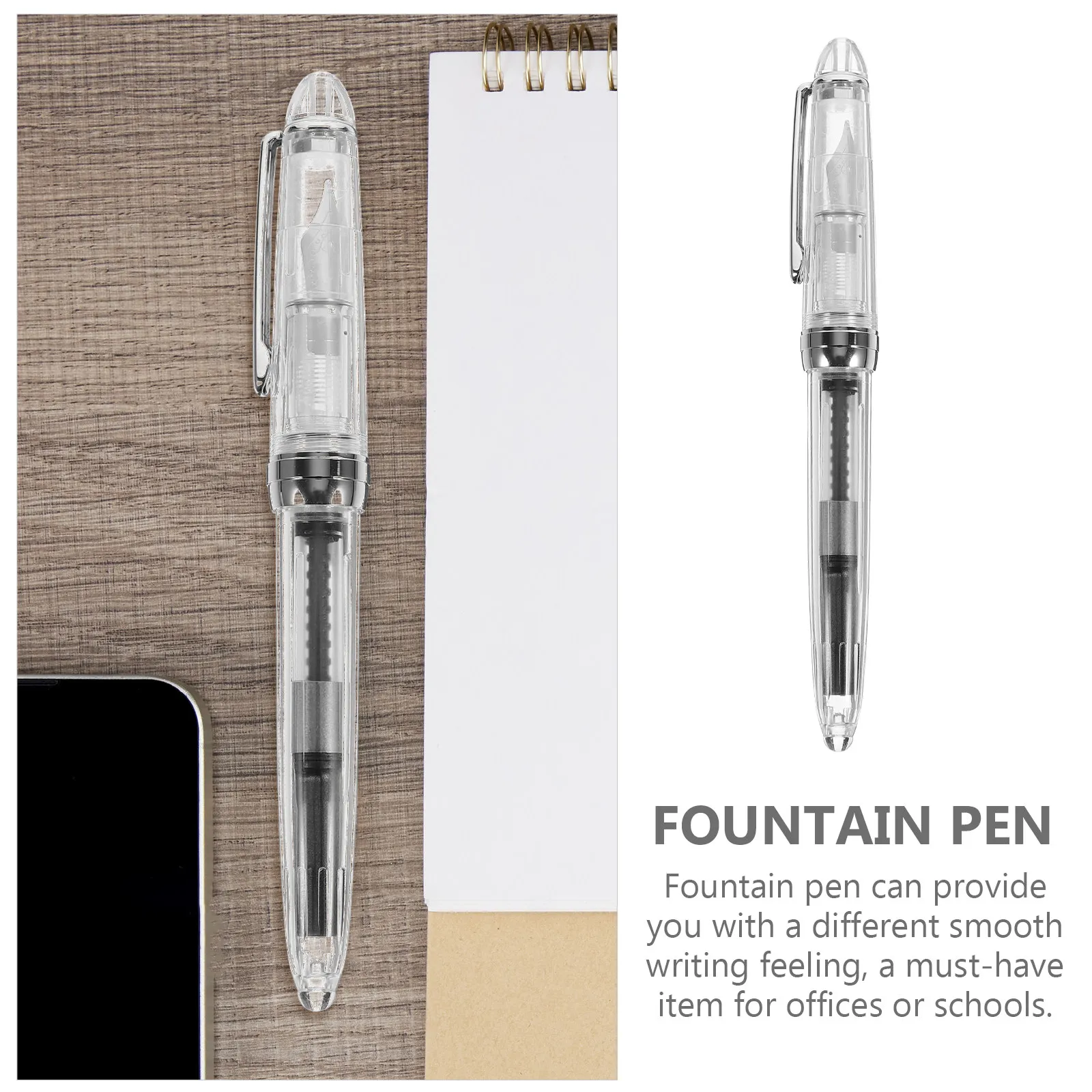 Delicate Portable Fountain Pen Clear Body Piston Filler Smooth Writing Pen for Students Professionals Calligraphy Practice Gift