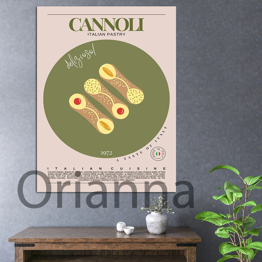 Cannoli Poster Retro Style | Italian Cuisine Wall Art | Italy Food Prints | Modern Kitchen Decor | Food Design Art Prints Canvas