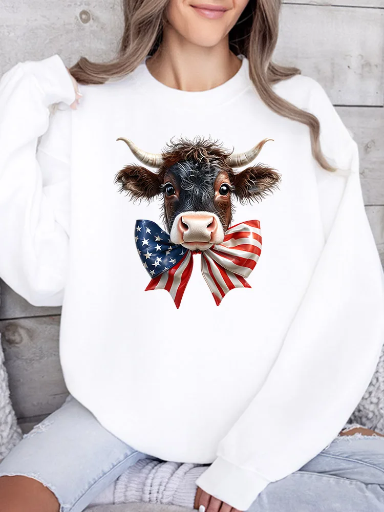 

Женская толстовка с принтом «Корова с галстуком-бабочкой», повседневный пуловер с длинными рукавами, свободный крой, уличная одежда для осени и зимы