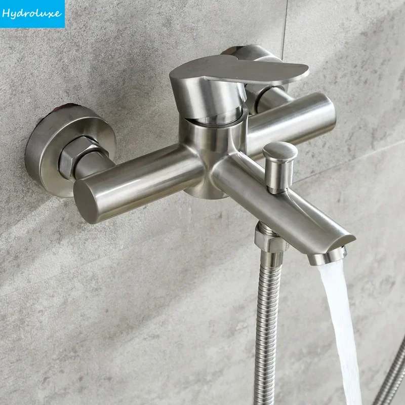 

Bathroom Shower Faucets Stainless Steel Triple Bathtub Faucet Mixers Hot Cold Mixer Valve Nozzle Tap Wall Mounted Home Accessory