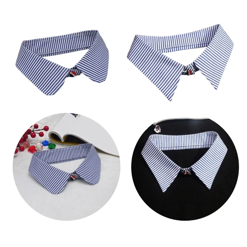 ปลอมคอปกปลอมLapelที่ถอดออกได้เสื้อสีฟ้าลายFaux Collar Neckpiece Chokerเสื้อผ้าอุปกรณ์เสริม