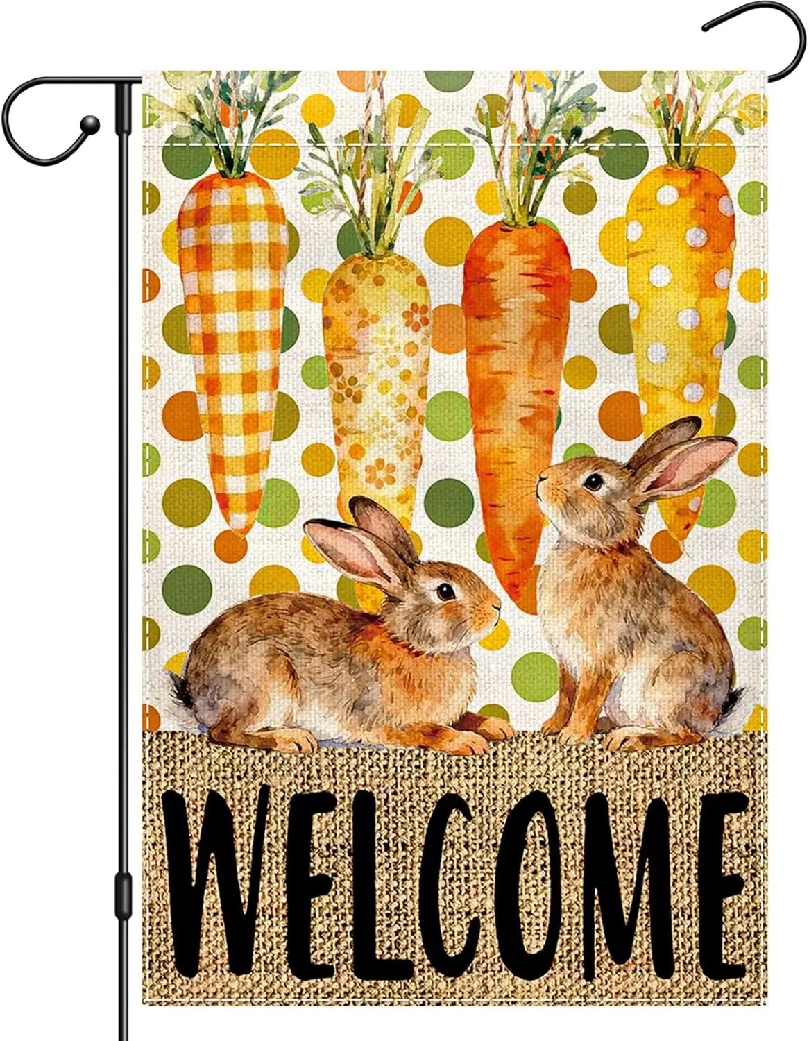 Carrots Bunny Easter Garden Flag 12x18 Inch Double Sided, Welcome Rabbit Garden Flags for Outdoor Decor, Small Burlap Decora AAS