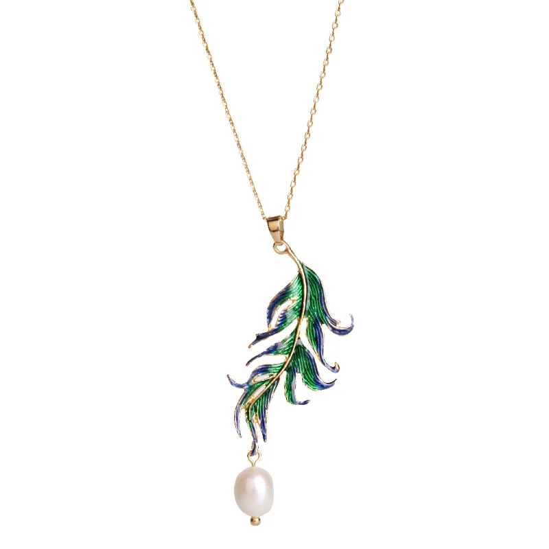 

Classical peacock feather element enamel drip glaze new Chinese necklace women's Hanfu accessories