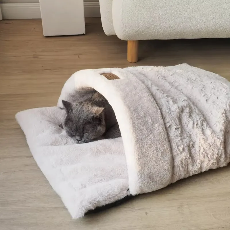 

High-quality custom cat hole bed soft plush warm pet sleeping bag semi-closed anxiety relief dog bed
