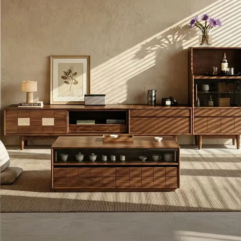 HYS North American black walnut all-solid wood coffee table Nordic simple living room household square storage tea table small