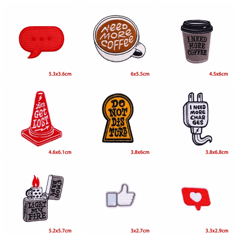 10PCS/lots Coffee Cup Patch Lighter Socket Embroidery Patch Iron On Patches For Clothing Cartoon Patches On Clothes Jacket DIY