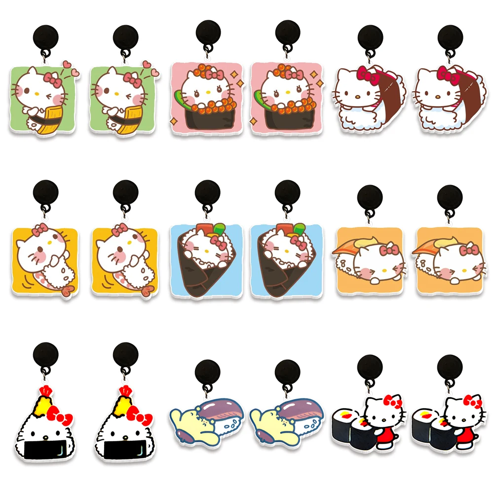 W Cute Sanrio Sushi Hello Kitty Kuromi Print Resin Earrings Pendant Black Earrings Cartoon Earrings Women's Gift Children