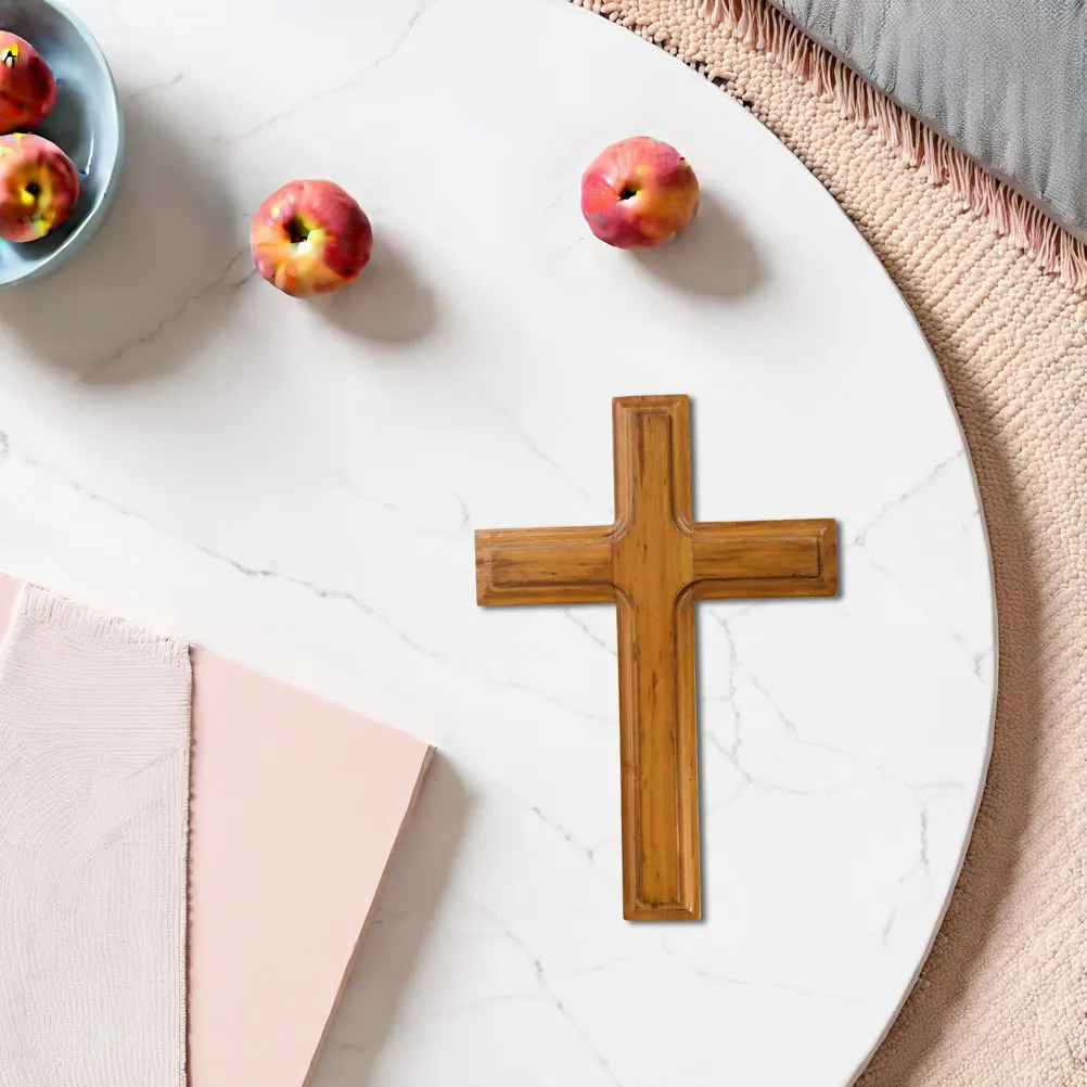 

Solid Wood Cross Decorative Religious Wall Art For Home Church Beige Natural Grain Wooden Cross Ornament Wall