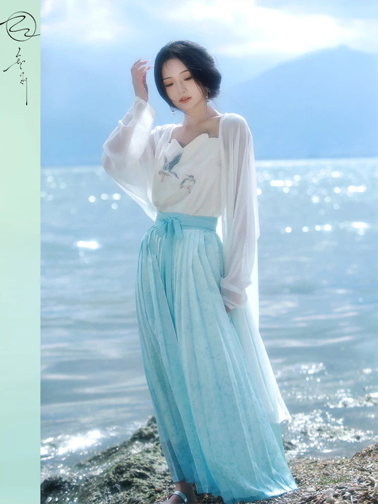 

Оригинальная юбка в стиле Ханьфу BaiDie Qun с ремешком, дизайн в традиционной китайской культуре, полуюбка Oulu Wangji для женщин, летняя, онлайн-продажа