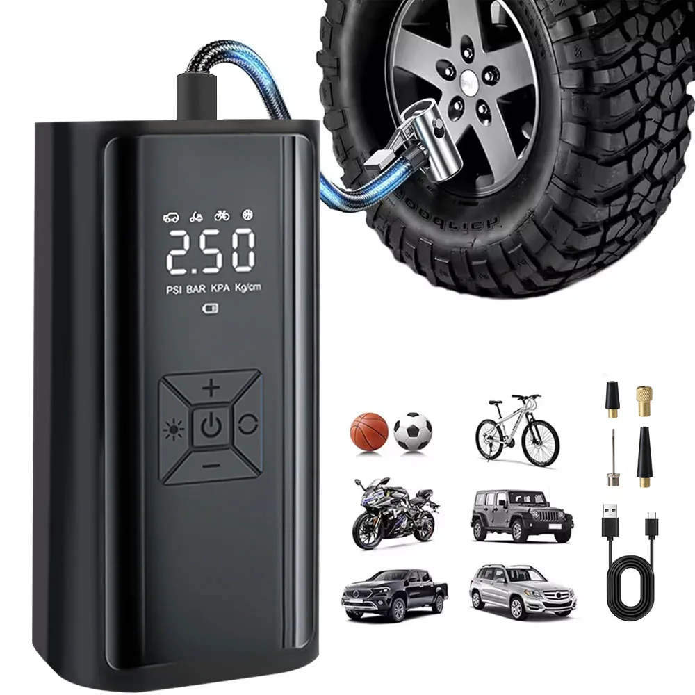 

Portable Tire Pressure Gauge Wireless 150PSI 120W Tire Inflator LCD Display Digital Air Pump With LED Light Air Compressor