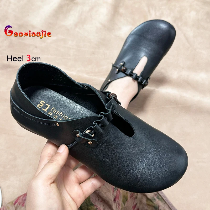 حجم 35-43 ريترو ستايل المرأة الضحلة جلد البقر حذا فردي للسيدات 3 سنتيمتر الراحة خفيفة الوزن في الهواء الطلق النساء أحذية سوداء منخفضة الكعب مضخات