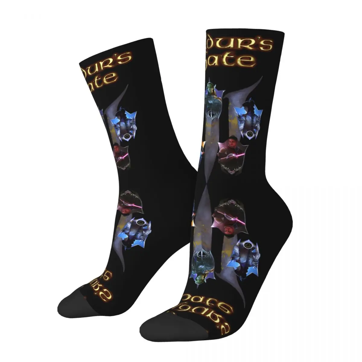 Chaussettes drôles avec logo Elin pour hommes, Hip Hop Harajuku Baldur's Gate, motif imprimé sans couture heureux, chaussettes d'équipage pour garçons, cadeau de nouveauté, 1 paire