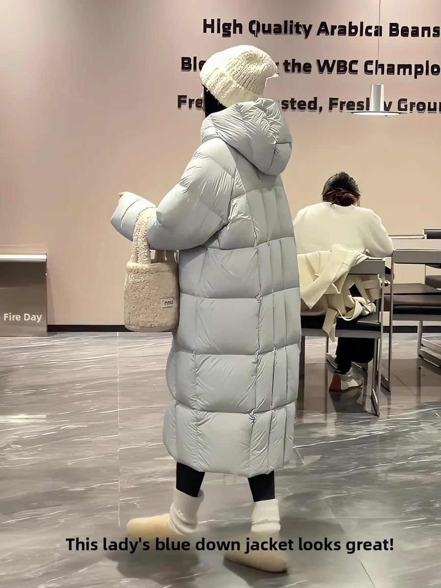 

New National Standard Long Lightweight Women's Duck down Puffer Coat 2026 Winter New Style Warm Hat Integrated Fleece Outerwear