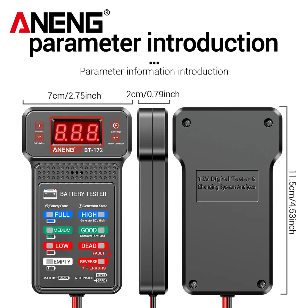 BT-172 Battery Tester Monitor Panel Gauge-Battery Status-Indicator 12V Car Electric Quantity Detector Diagnostic Tool