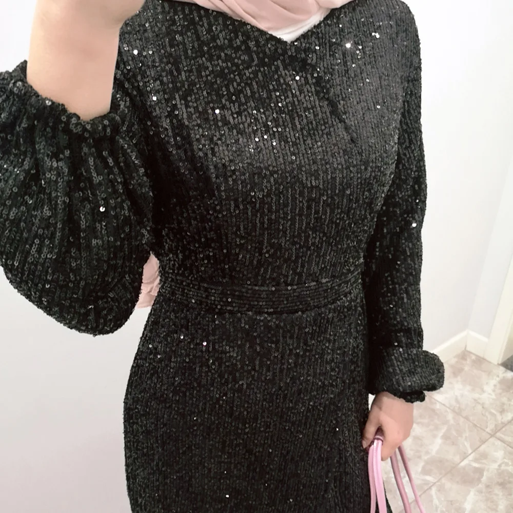 

Eid Abaya Dubai Women Evening Dress Party Gown Sequins Muslim Elegant Islamic Vestidos Ramadan Dresses Jalabiya Kebaya Kaftan