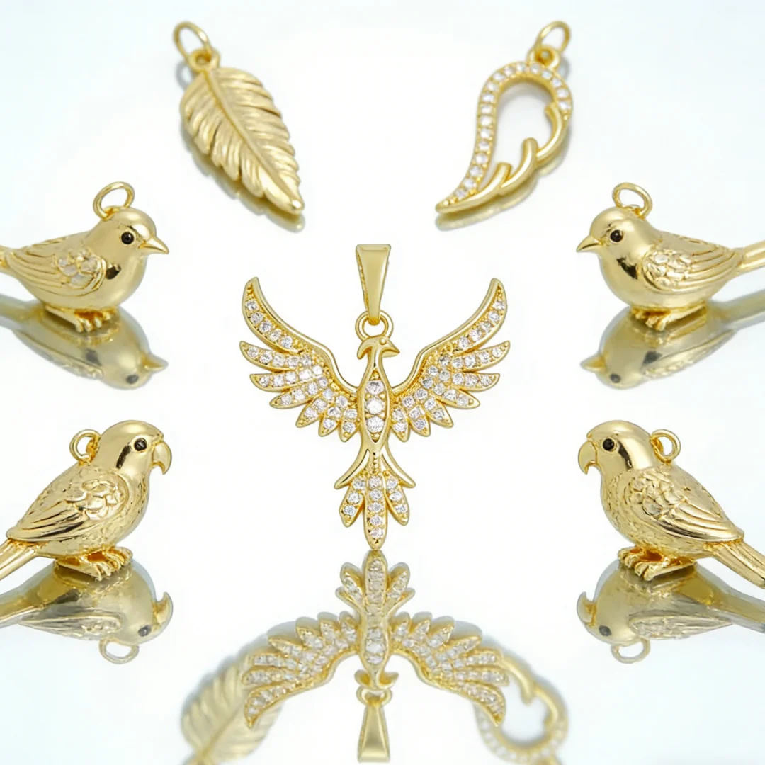 

Набор из 4 подвесок: латунные шармы в виде птиц (феникс, попугай) с кубическим цирконием для изготовления ювелирных изделий, ожерелий, браслетов и аксессуаров