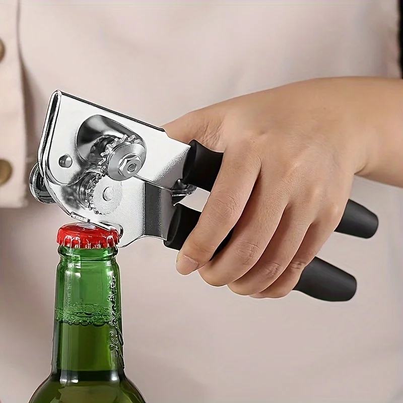 1 piece, manual can opener, heavy-duty can opener, metal structure with extra-long comfortable handle, oversized knob for easy o