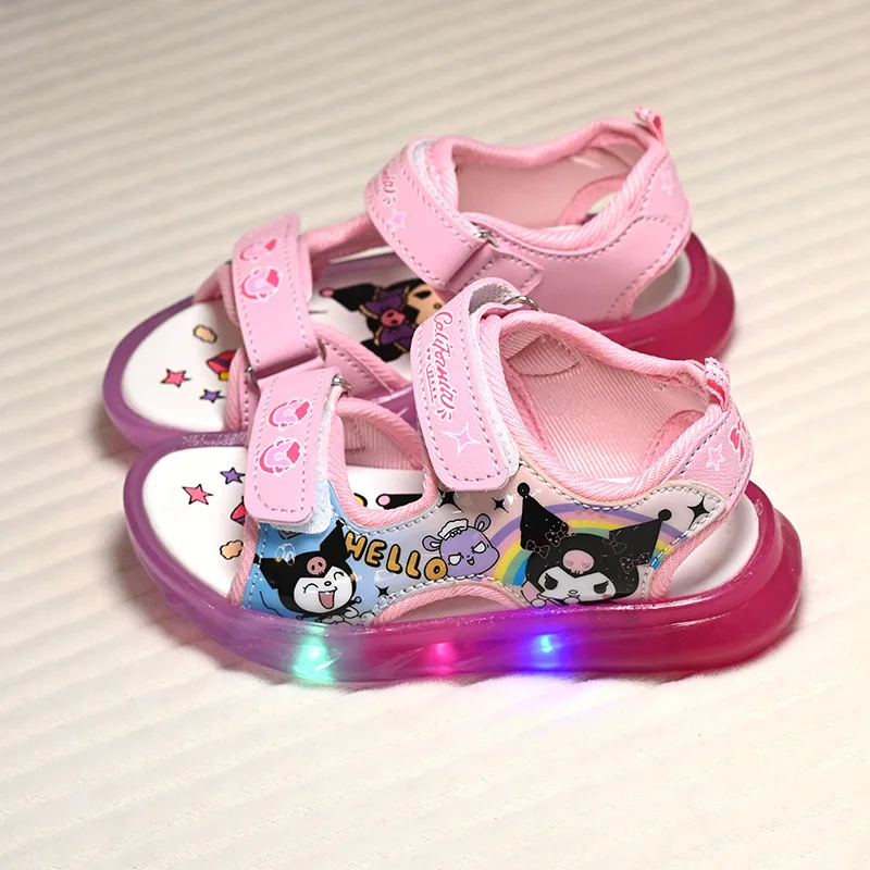 New Sanrio Kuromi Kid's Led Light Sandals Cute Cartoon Sports Sandals Non-slip Outdoor Beach Sandals Toddler Shoes