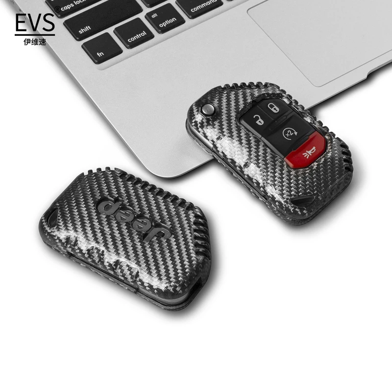 Carbon Fiber Car Key Case Fit For Jeep Gladiator JT Sahara JLU Wrangler JL Rubicon Car Key Fob Cover Jeep Car accessories