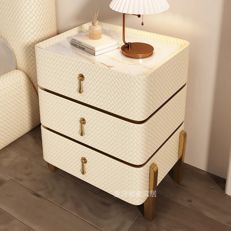 Light luxury solid wood bedside table for Bedroom Modern simple Italian minimalist high three-bucket storage cabinet
