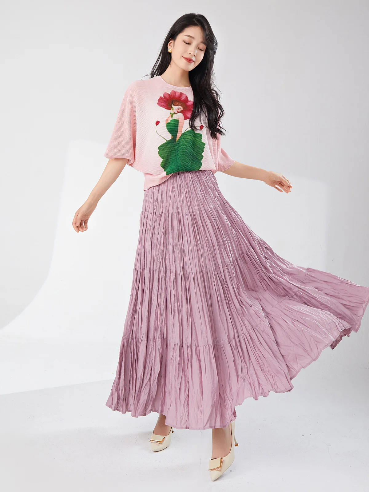 Women's Skirts Summer Fashion 2024 New Solid Colour Stretch Miyake Pleated High Waist A-Line Elegant Long Skirts Full Length