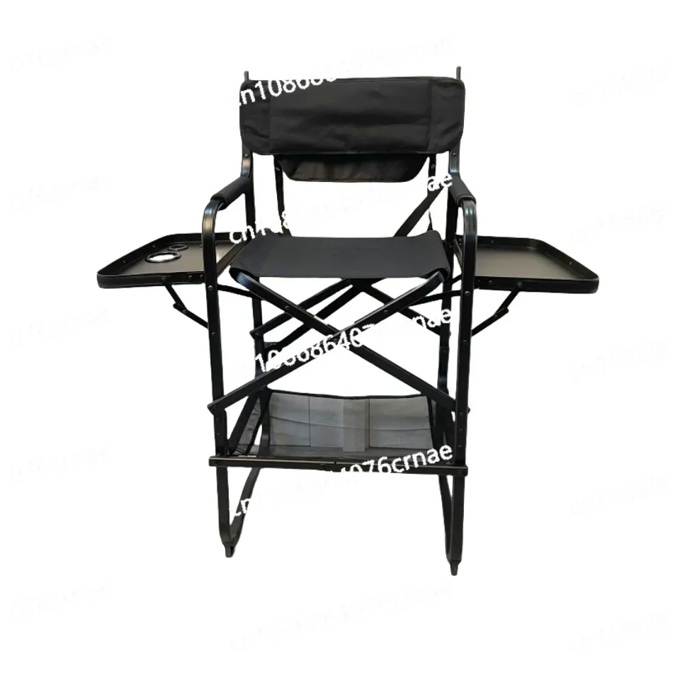 Outdoor Camping Portable Tall Director Chair Aluminum Frame Folding Professional Makeup Chair Black Color with With Side Table