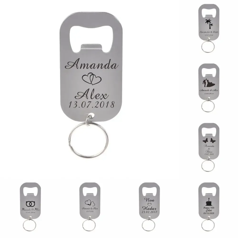 50Pcs Personalized Engraved Stainless Steel Beer Bottle Openers Keychains Keyrings Wedding Decor Party Gift Favor