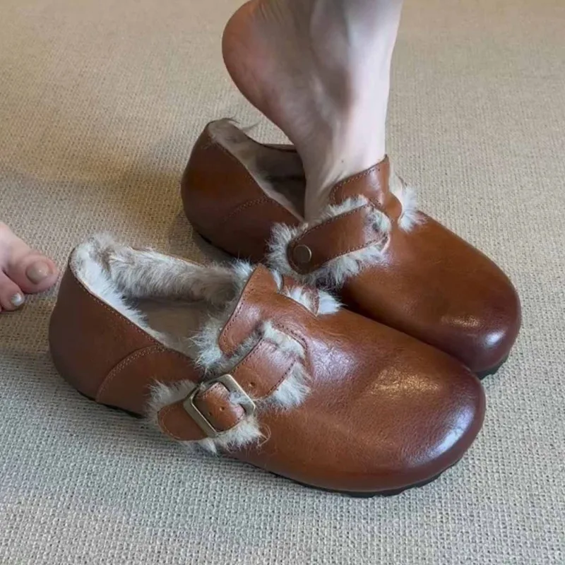 

2026 Winter Women Botines Casual Flat Shoes Women Snow Boots Soft Loafers Fashion Comfort Warm Plush Slip on Female Cotton Shoes