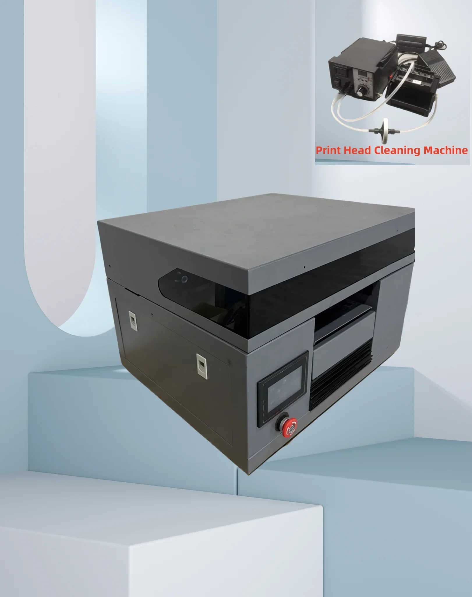 XP600 YMCKWW 6 Colors Four Axis Flat A4 Uv 3d Flatbed Printer with Varnish and White with Print Head Cleaning Machine