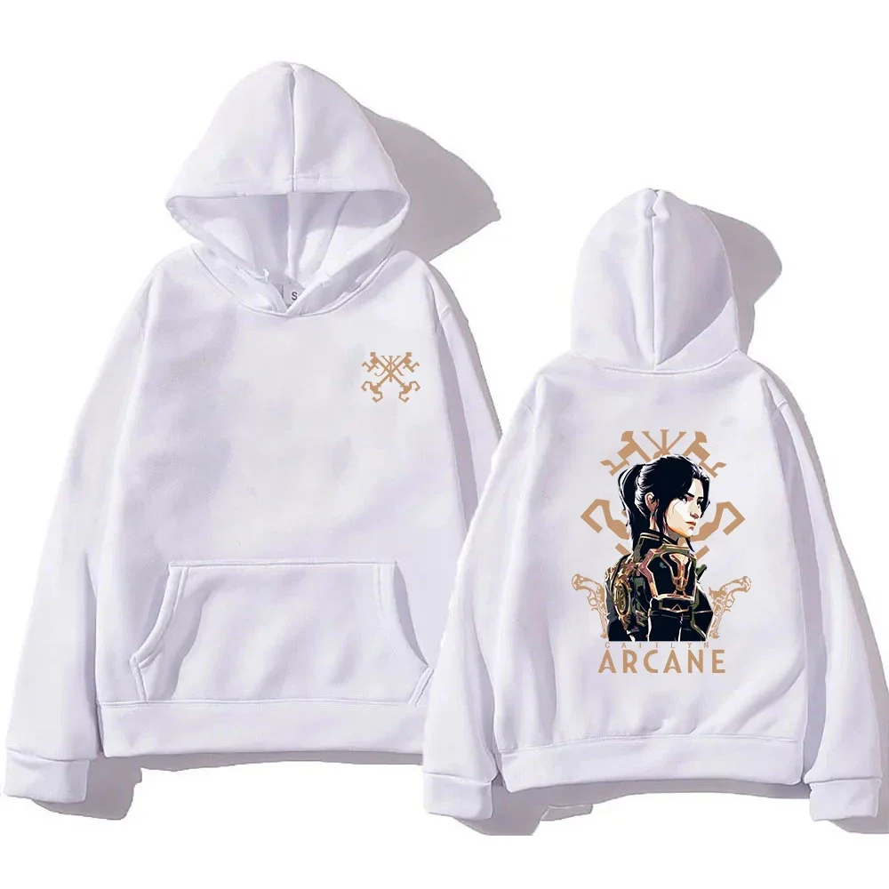 Arcane 2 Caitlyn Sudadera con capucha 2024 Anime sudaderas con capucha para mujer Harajuku estética invierno polar pulóver sudadera para