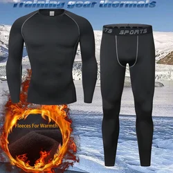 Winter Men's Fleece Tight Clothing Suit Long-sleeved T-shirt+trousers Warm Suit Fitness Exercise High Elastic Speed Dry Clothes