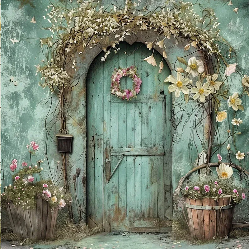Mehofond Photography Backdrop Vintage Spring Easter Newborn Birthday Party Front Door Eggs Props Flower Wooden Photo Background