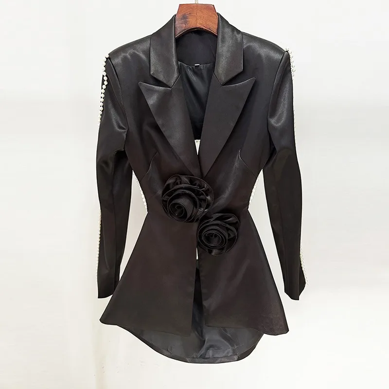 Blouse Jacket Suit Trousers Suit Set Women's Spring/Summer Openwork Beaded Three-dimensional Floral Pearl Sequin Mesh New Casual