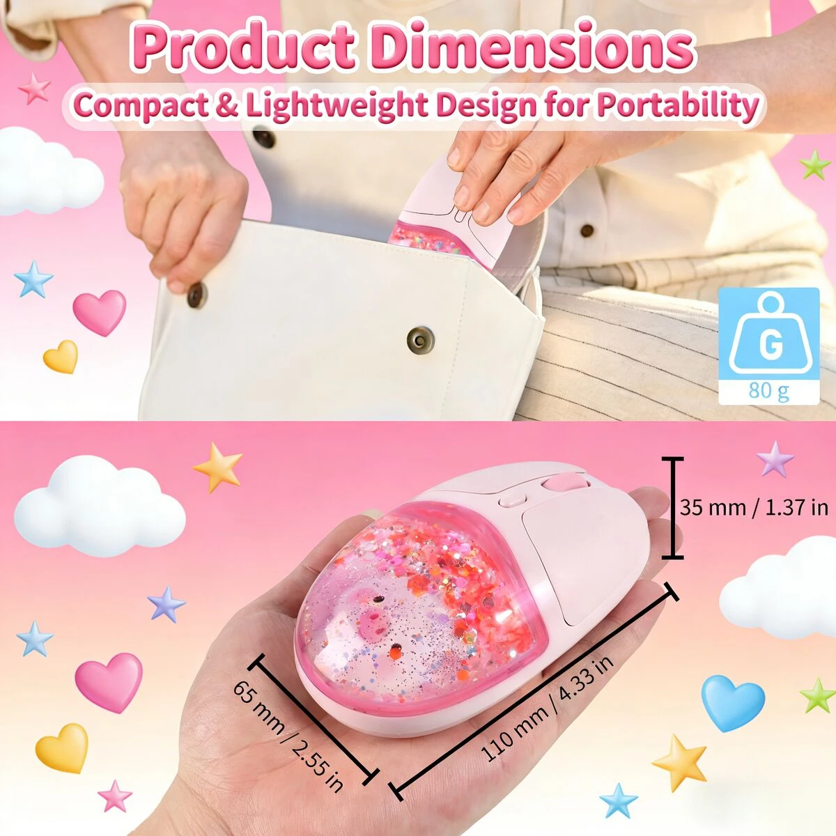 Cute Liquid Animal Wireless Mouse Bluetooth 5.2 2.4G Dual Mode RGB Light Recharge Ergonomic Mice For Windows Mac iOS Girls Gift