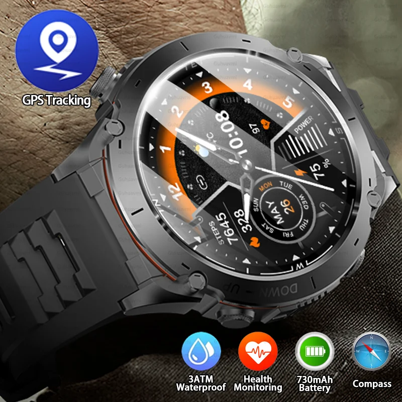 

Outdoor Military Grade GPS Track Smart Watch AMOLED Flashlight 730mAh Battery 170+sport Mode BT call 3ATM Waterproof Smartwatch