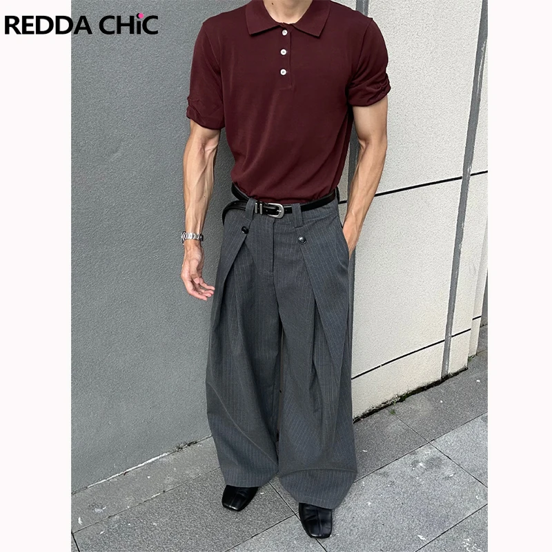 

ReddaChic мужские брюки плиссированные драпированные силуэт длинные брюки трапециевидной формы свободные прямые повседневные брюки черные серые полосатые брюки