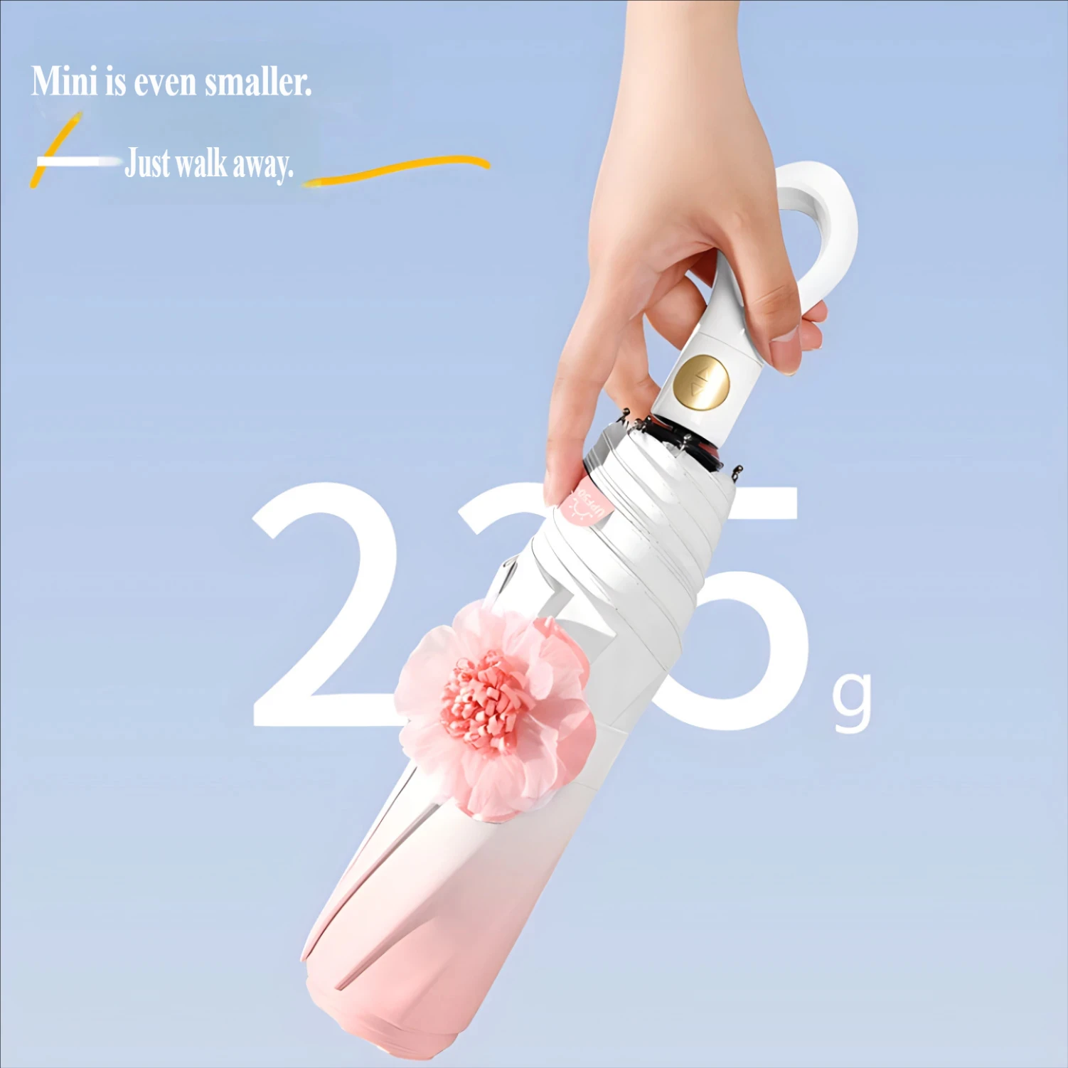 8 Ribs Gradient Automatic Flower Umbrella, Thickened Black Glue Coated, 3-Fold Folding Sunshade Umbrella, Sun & Rain Dual Use, J