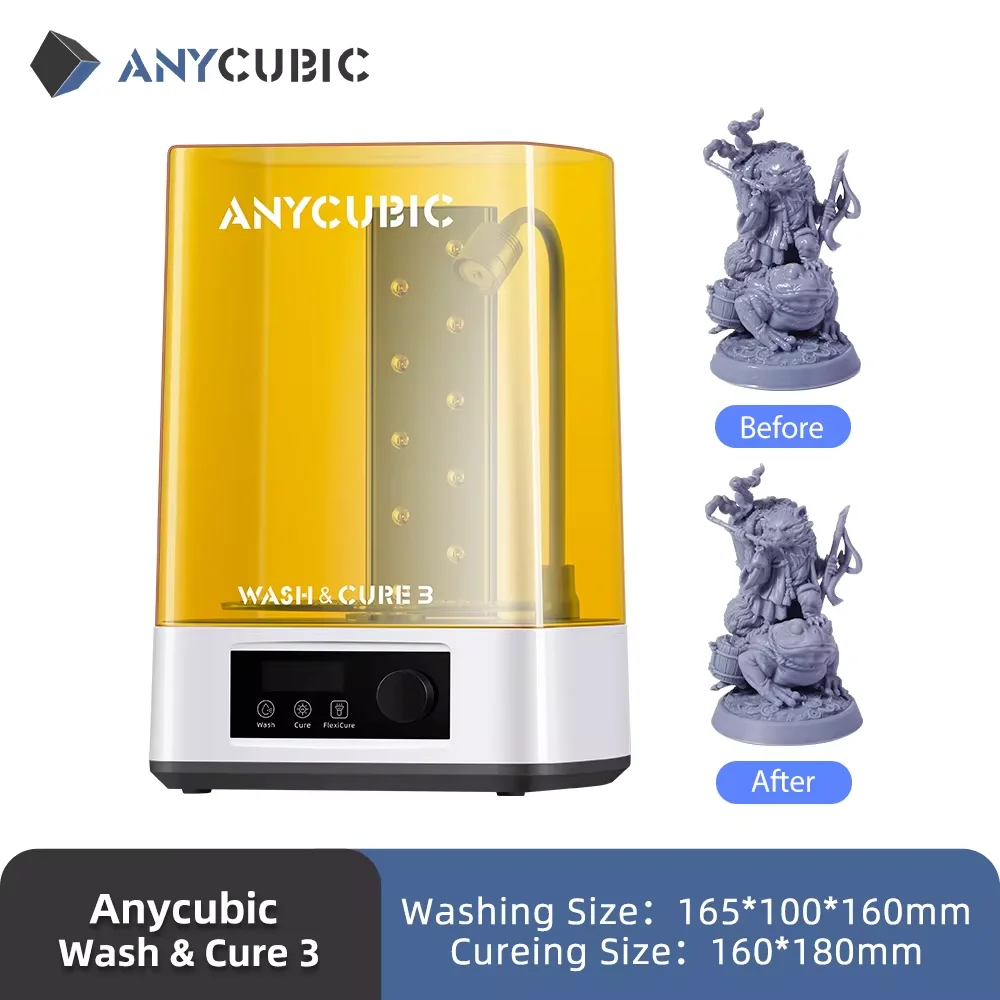 ANYCUBIC Wash & Cure 3 For Mars Photon Mono 2 LCD SLA DLP 3D Printer Models UV Rotary Curing Resin Cleaning Machine 2 in 1