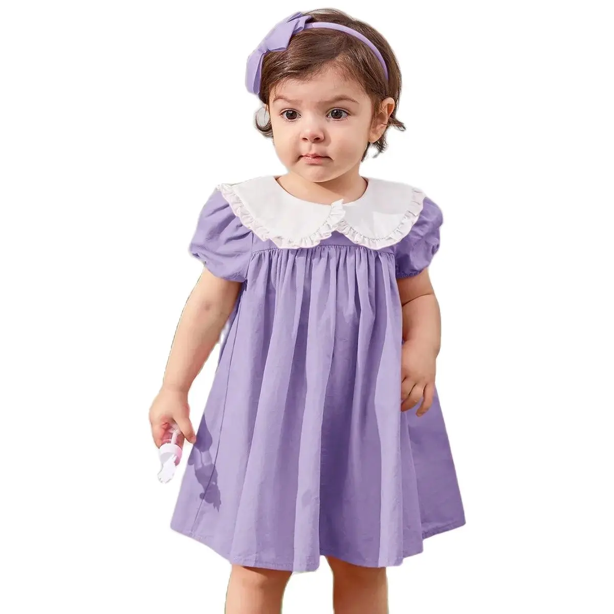 2024 Infant Doll Collar Princess Style Dress Flying Sleeves Baby Girl Clothing Pink Sweet Little Girls Fashion Boutique Dresses