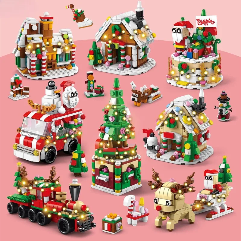 

Children's Christmas Cabin Christmas Tree Gingerbread House Girl Small Particle Plastic Children's Assembly Toys Christmas Gift