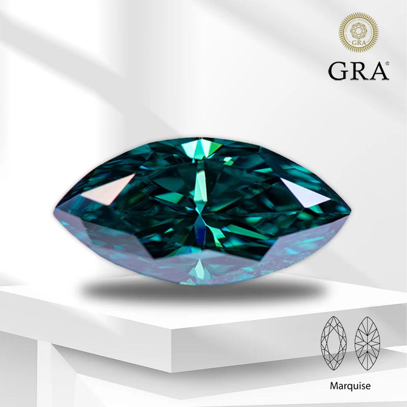 

Moissanite Gemstone Marquise Cut Primary Color Emerald Green Lab Grown Diamond for DIY Jewelry Making Materials with GRA Report