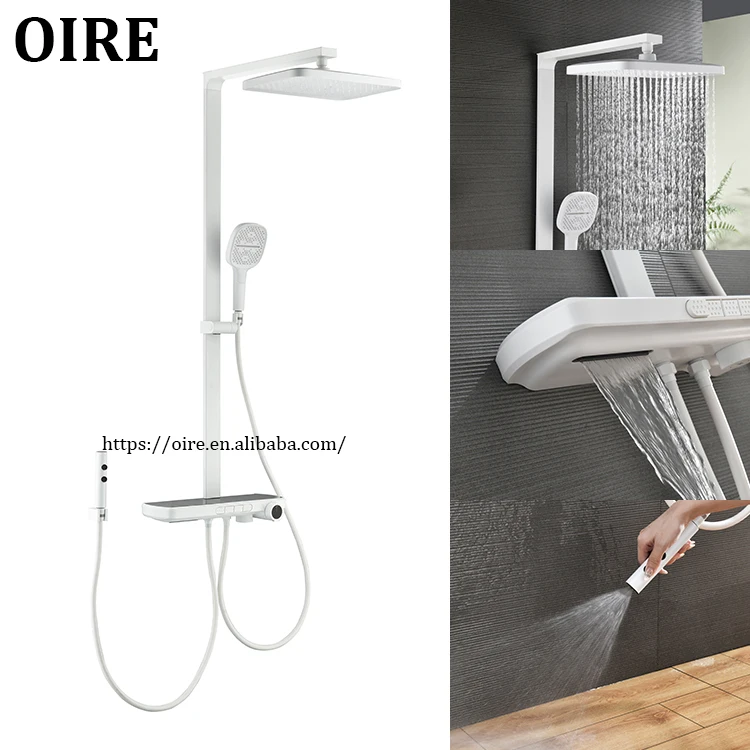 

Kaiping Smart LED Digital Display Thermostatic Shower Faucet 4-Way Diverter Piano Set Polished Bathroom Apartment Soft Rain
