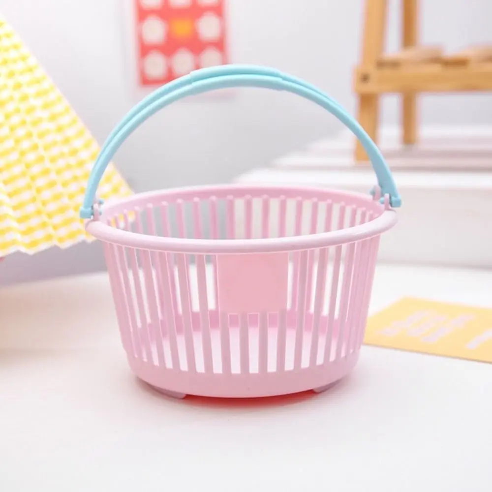 Round Macaron Plastic Storage Basket Folding Handle Reusable Cartoon Cute Little Basket with Handle Square