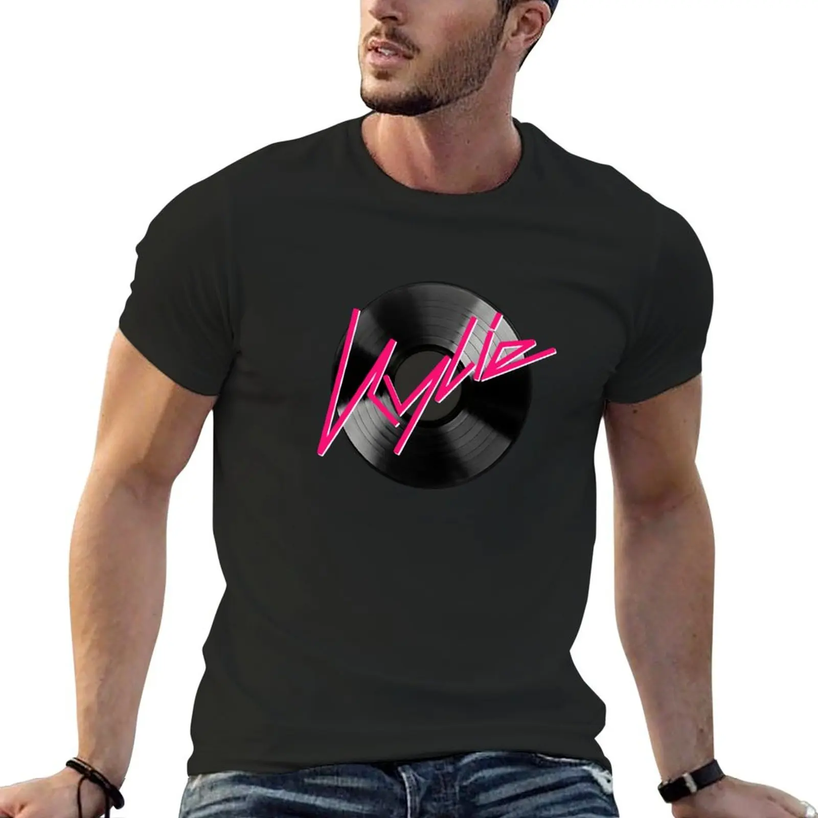 

Kylie Minogue - record (black and pink) T-Shirt designer shirts summer clothes Aesthetic clothing shirts graphic mens fashion