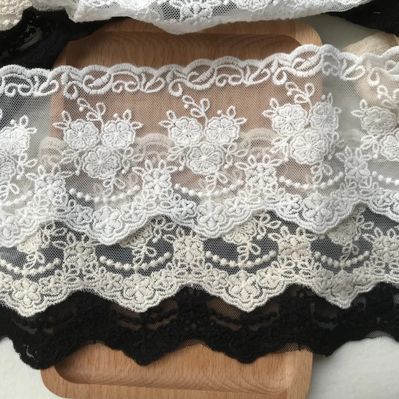 

1 Yard Embroidery White Beige Black Cotton Lace Fabric For Dress Skirt Accessories 7.5CM Wide