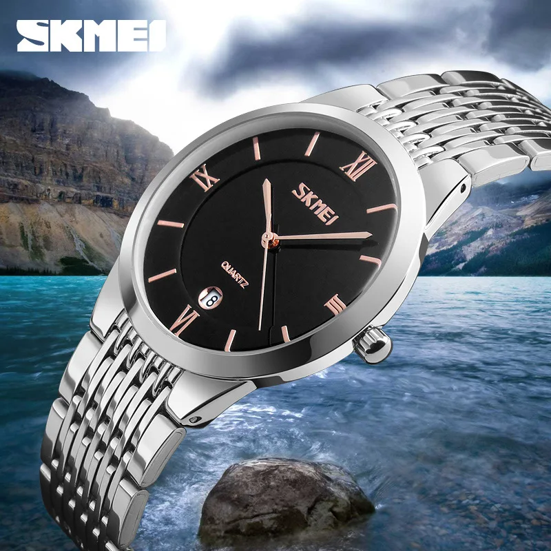 Часы наручные Skmei женские кварцевые, модные водонепроницаемые простые, с браслетом из стали, с календарем