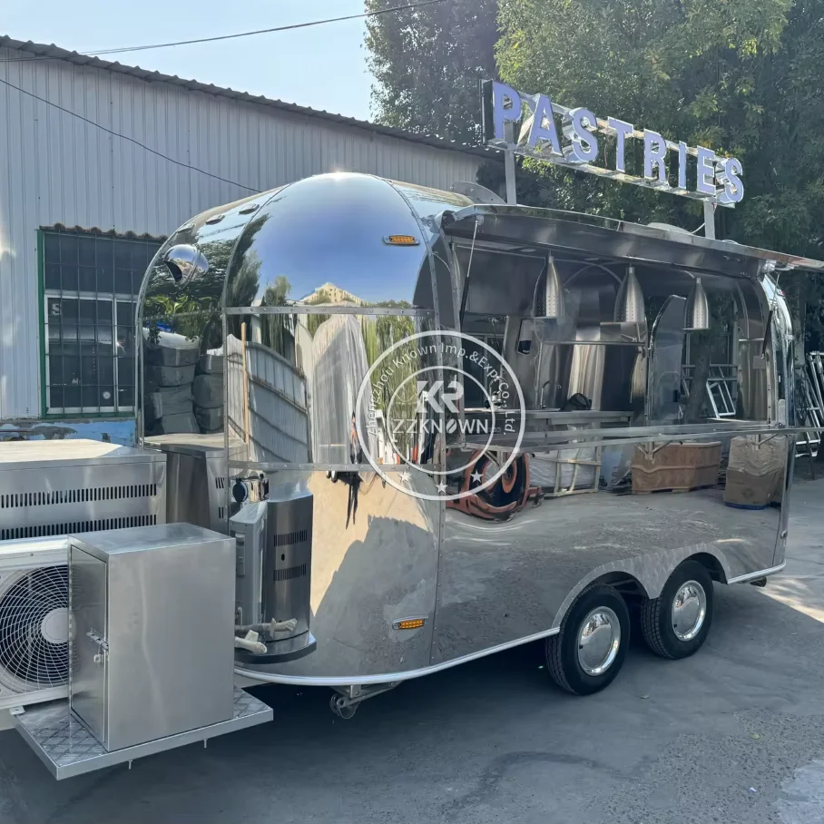 Stainless Steel Airstream Fast Food Truck Customized Food Cart Mobile Fully Equipped Pizza Coffee Trailer Concession Snack Kiosk