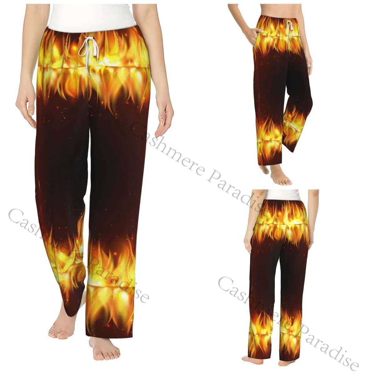 

Orange Flames Fire Warm Women Pajama Pants Flannel Sleep Bottoms Soft Fleece Loungewear